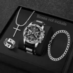 4-teiliges Herren-Set mit Quarzuhr und Schmuck