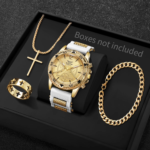 4-teiliges Herren-Set mit Quarzuhr und Schmuck