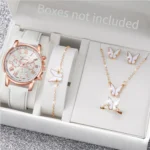 Damenuhr mit Schmuckset in Rosa