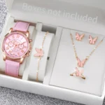 Damenuhr mit Schmuckset in Rosa