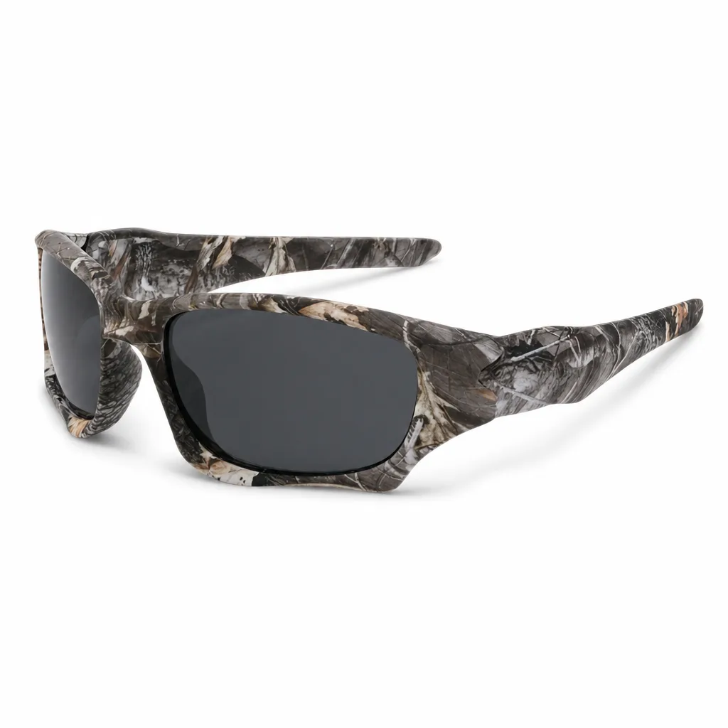 Camouflage-Sonnenbrille mit dunklen Gläsern