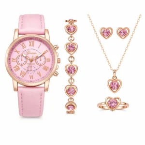 Damenuhr mit Schmuckset in Rosa