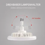 Detail des schwenkbaren E27 Halters am Deckenventilator